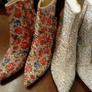 Betsey Johnson Floral and Glitter Ankle Boots